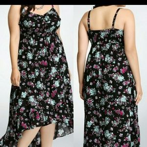 Torrid 3 black floral babydoll high low dress